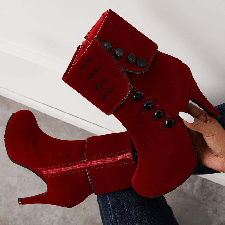 Platform Chunky High Heel Booties Side Buttons Ankle Boots