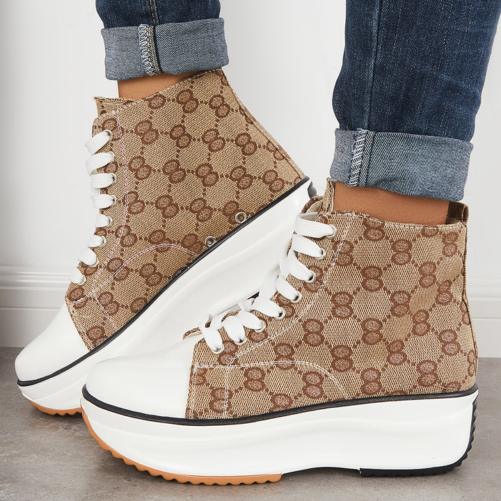 Platform High Top Canvas Sneakers Lace Up Ankle Boots