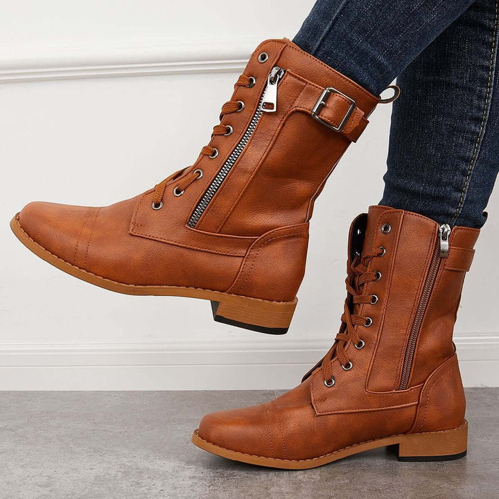 Mid Calf Western Boots Block Low Heel Riding Boots