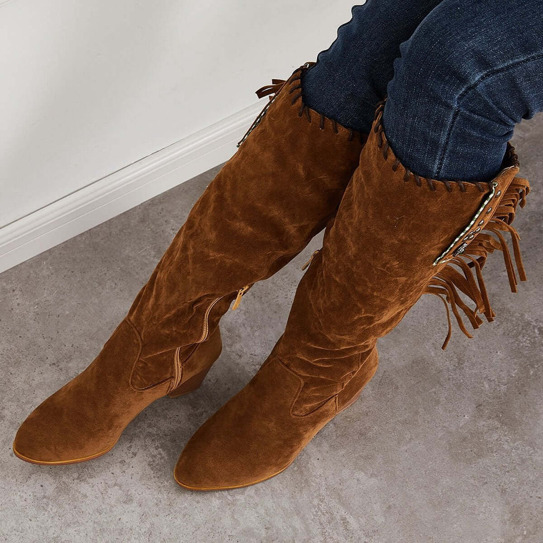 Western Cowboy Riding Boots Knee High Chunky Heel Boots