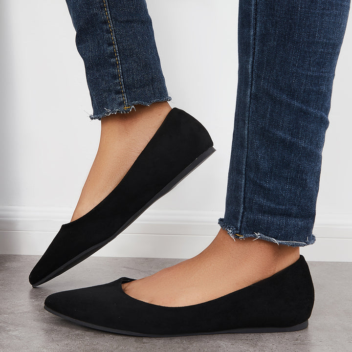 Casual Pointed Toe Ballet Flats Slip on Flat Dress Shoes