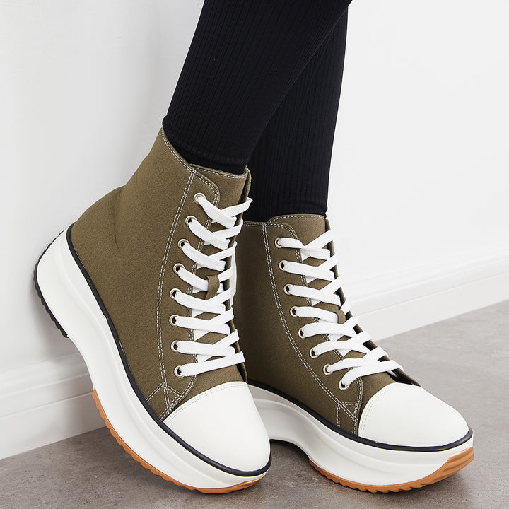 Platform High Top Canvas Sneakers Non Slip Lug Sole Ankle Boots