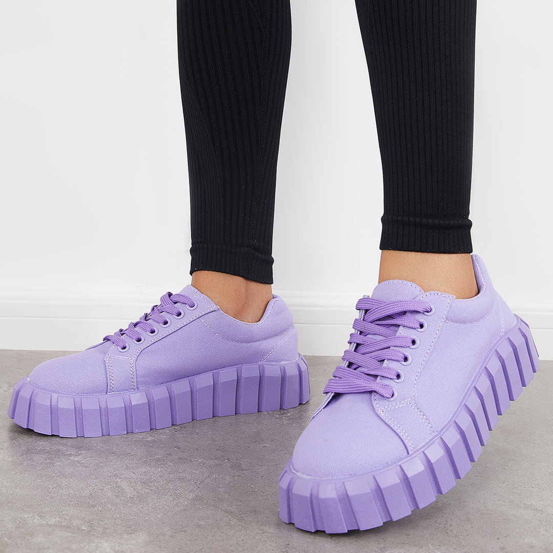 Canvas Low Top Platform Sneakers Lace Up Walking Shoes