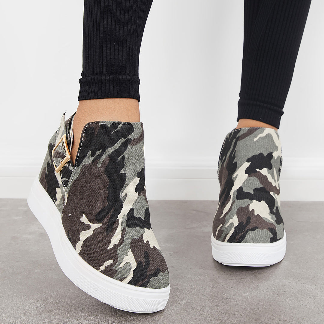 Camouflage Platform Hidden Wedge Sneakers Ankle Booties