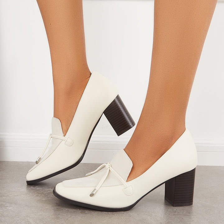 Patchwork Chunky Block Heel Pumps Slip on Loafers
