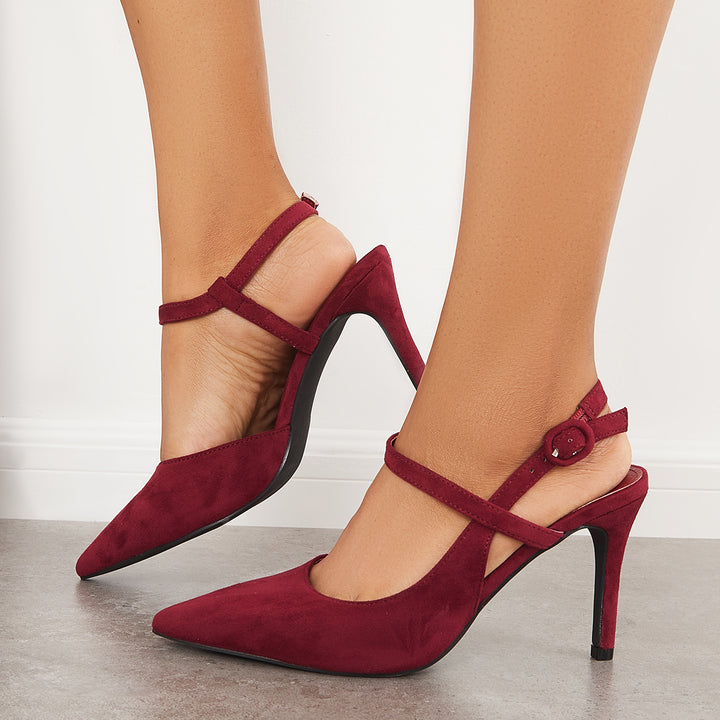 Slingback Stiletto High Heel Pumps Pointy Toe Ankle Strap Sandals