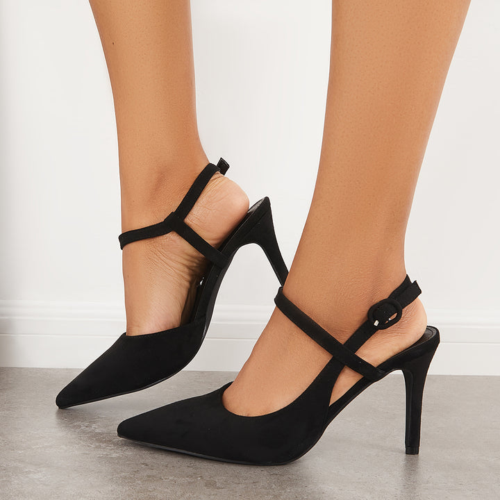 Slingback Stiletto High Heel Pumps Pointy Toe Ankle Strap Sandals