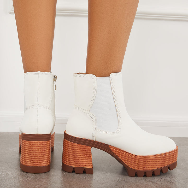 Platform Chunky Heel Chelsea Ankle Boots Elastic Lug Sole Booties