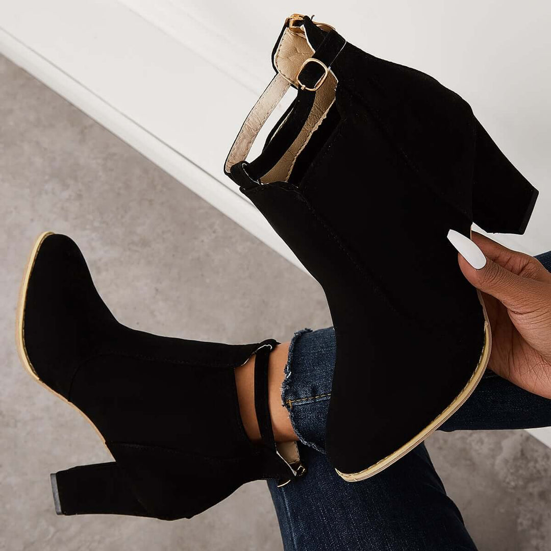 Suede Chunky Heel Ankle Boots Back Zipper Dress Booties