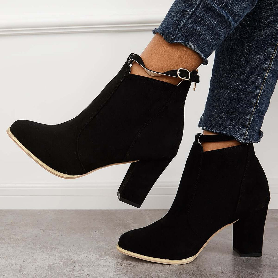 Suede Chunky Heel Ankle Boots Back Zipper Dress Booties