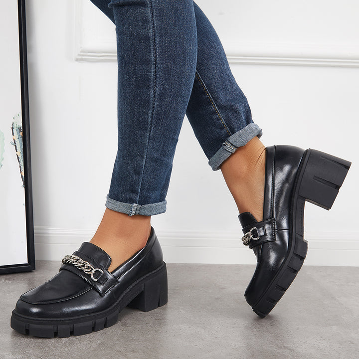 Slip on Penny Loafers Platform Chunky Heels Lug Sole Shoes