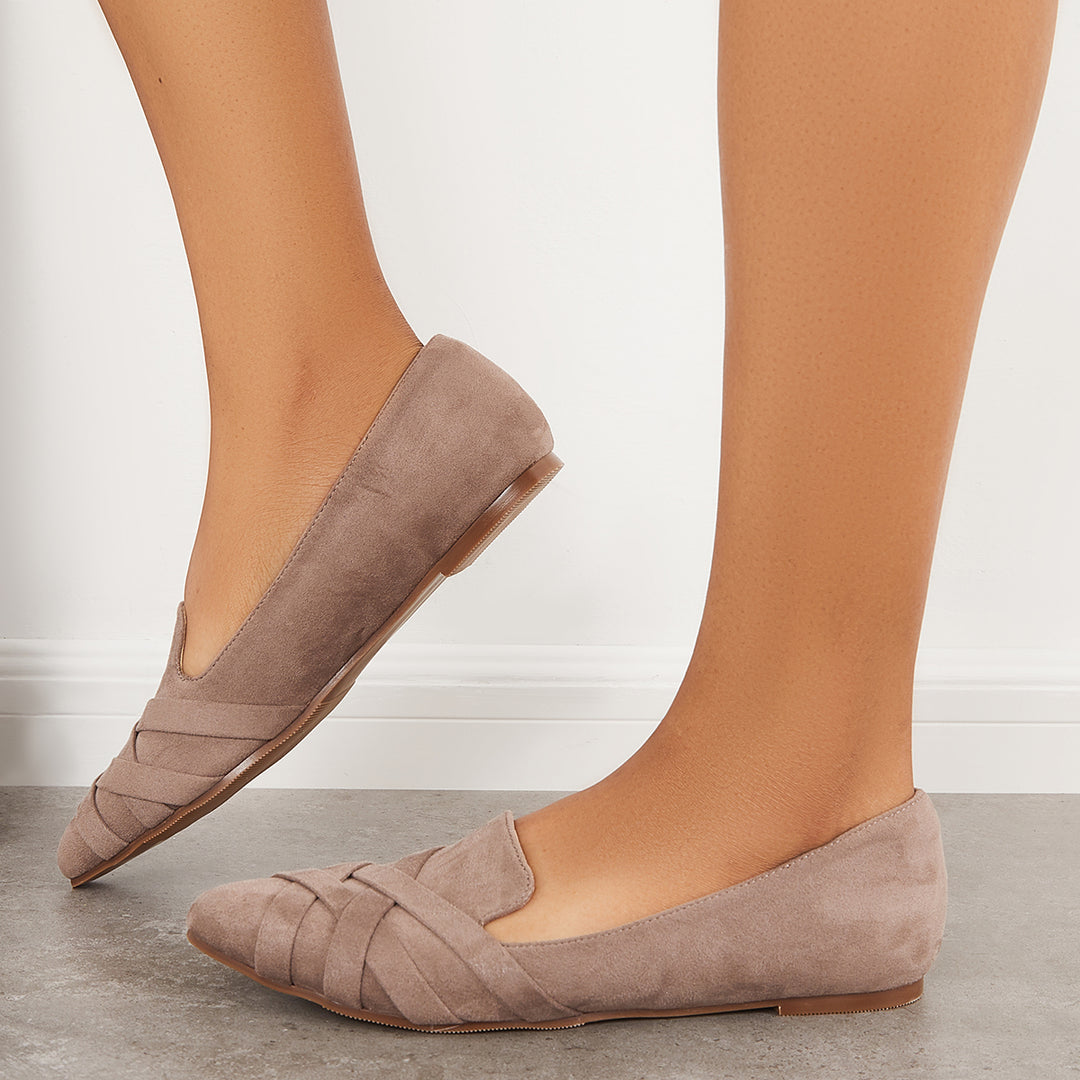 Women Pointed Toe Flats Slip on Walking Shoes