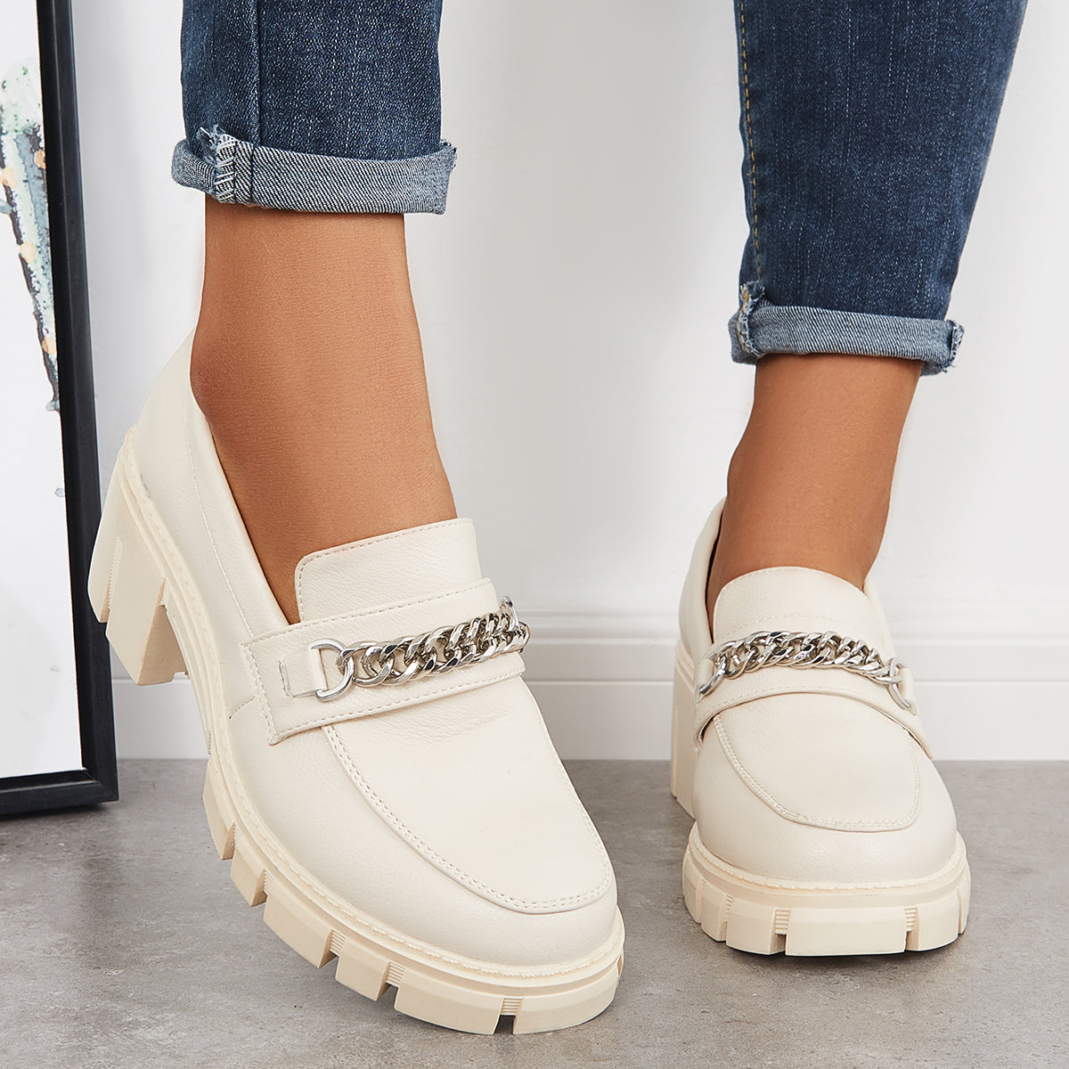 Slip on Penny Loafers Platform Chunky Heels Lug Sole Shoes – Tinstree
