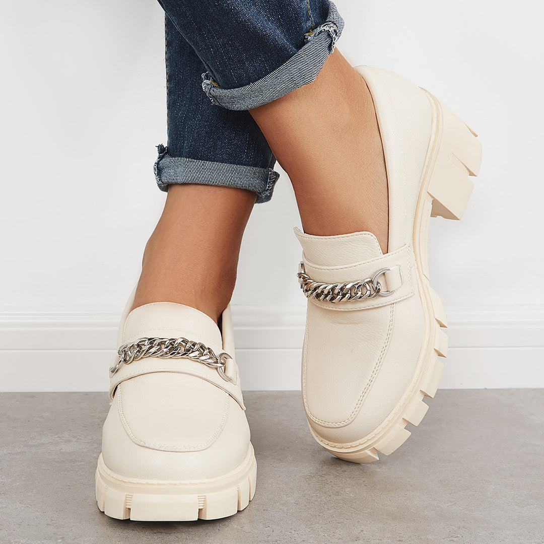 Slip on Penny Loafers Platform Chunky Heels Lug Sole Shoes