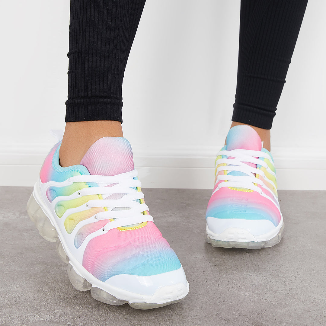 Rainbow Color Air Cushion Tennis Sneakers Lace Up Shoes