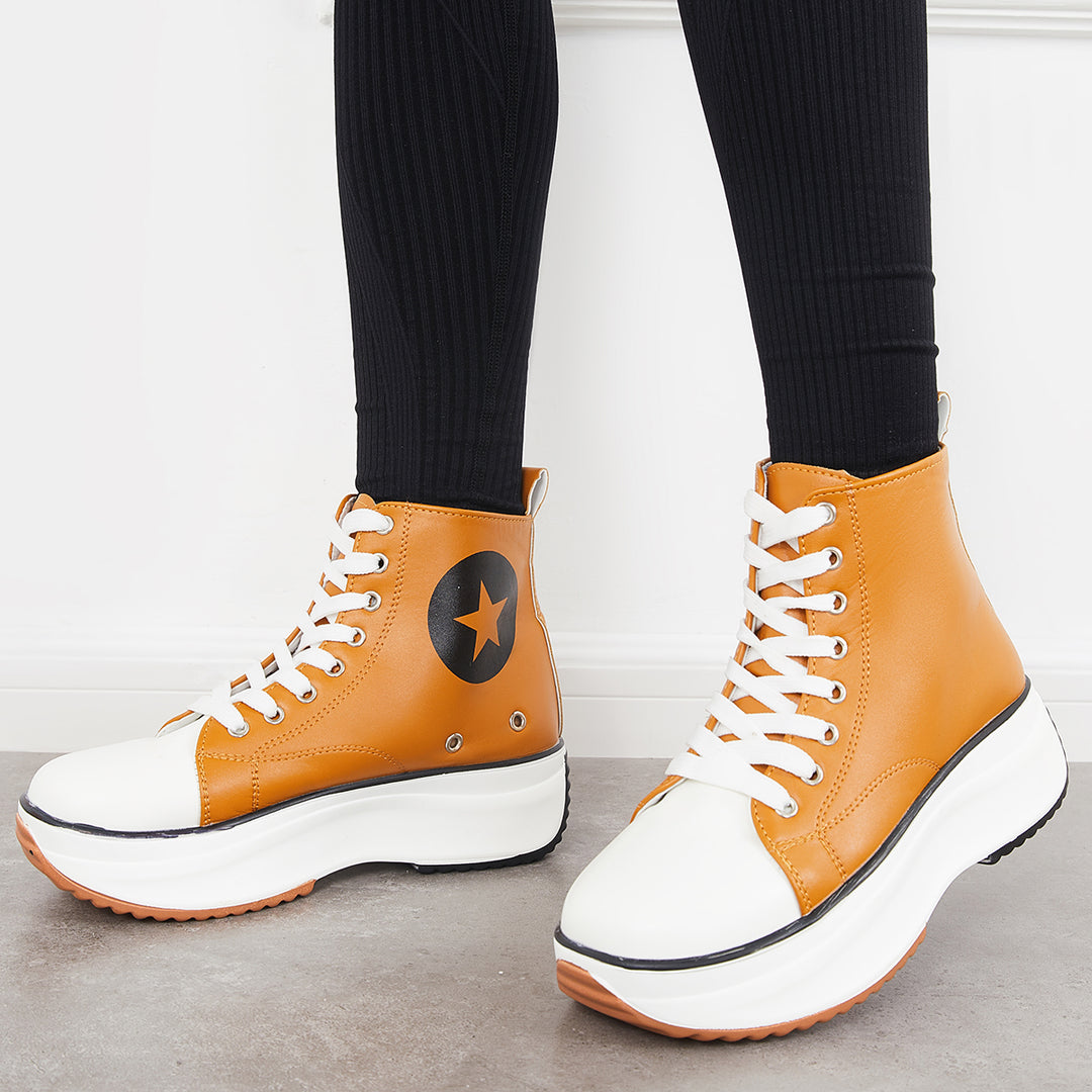 Platform High Top Sneakers Lace Up Casual Walking Shoes