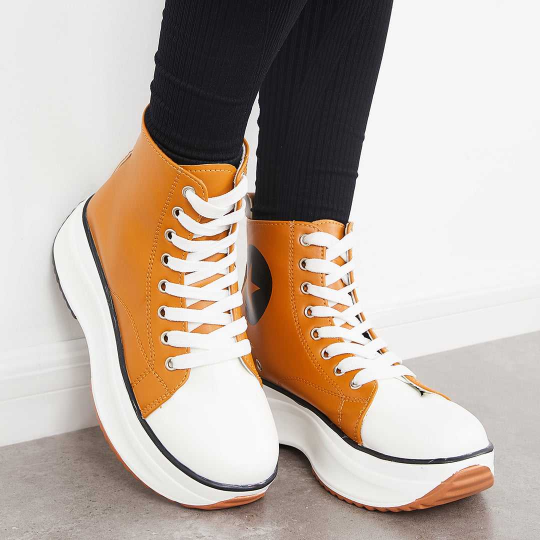 Platform High Top Sneakers Lace Up Casual Walking Shoes
