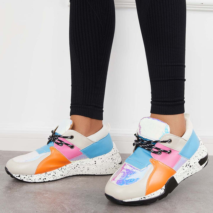 Casual Lace Up Front Cliff Sneakers Colorblock Cosy Chunky Shoes