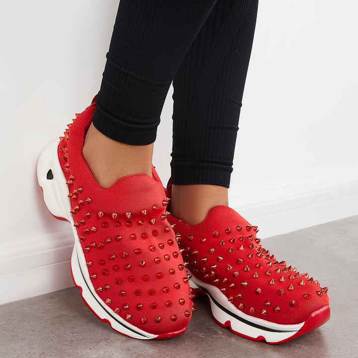 Rivet Decor Slip on Chunky Sneakers Thick Sole Running Shoes