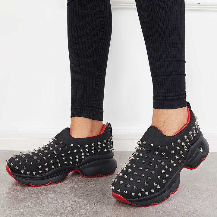 Rivet Decor Slip on Chunky Sneakers Thick Sole Running Shoes