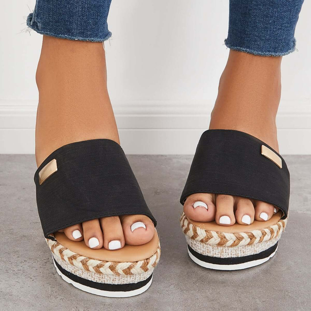 Open Toe Espadrille Platform Wedges Slip on Sandals