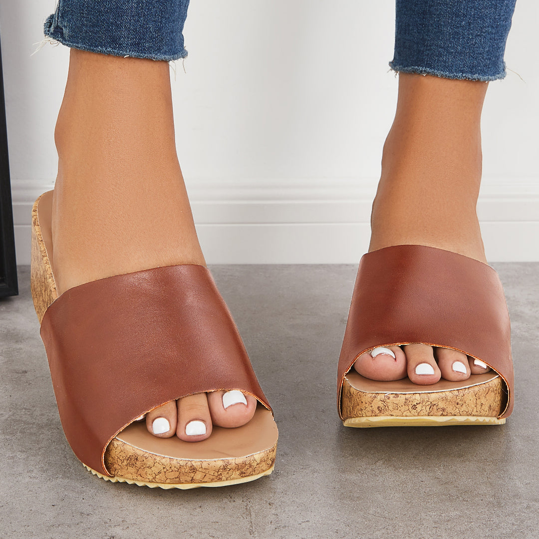 Comfy Cork Wedge Sandals Slip on Lug Sole Platform Slide Sandals