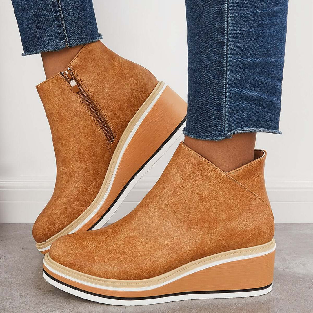 Casual Wedge Sneakers Side Zipper Platform Wedge Ankle Boots