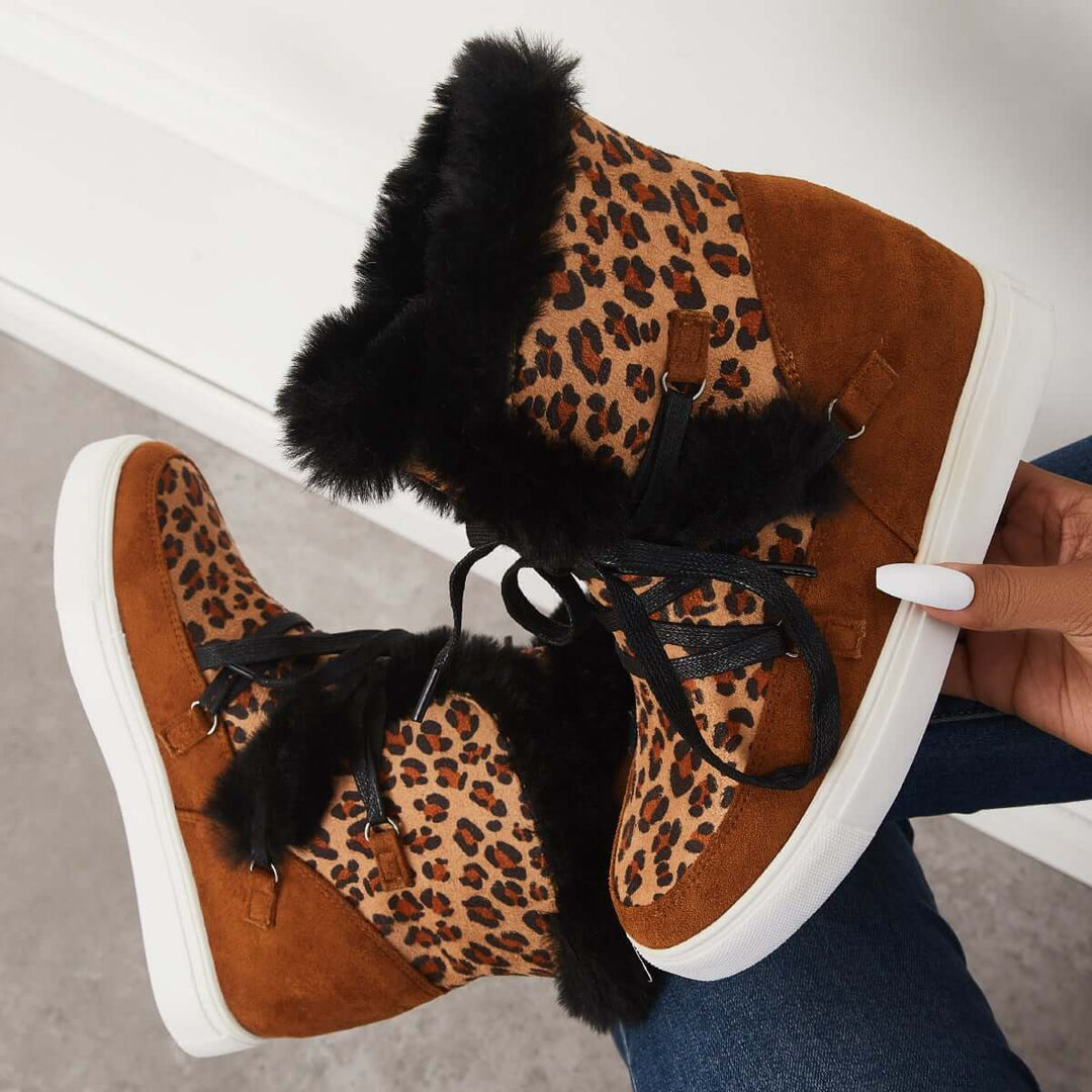Warm Lace Up Hidden Wedge Boots Fur Lined Platform Ankle Booties