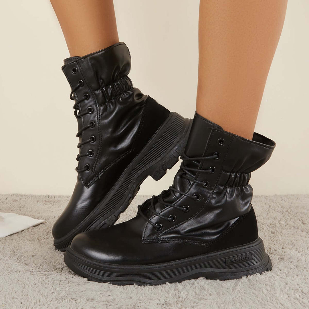 Platform Chunky Heel Ankle Boots Lace Up Lug Sole Booties