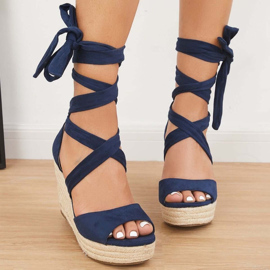 Summer Lace Up Espadrille Heel Platform Wedge Sandals