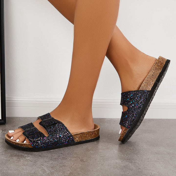 Casual Glitter Platform Soft Cork Footbed Slippers