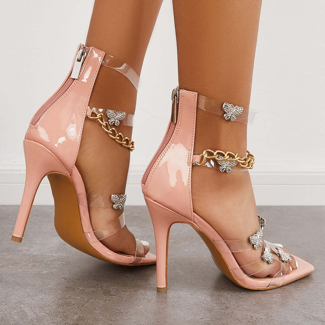 Square Toe Stiletto High Heels Ankle Chain Strap Sandals