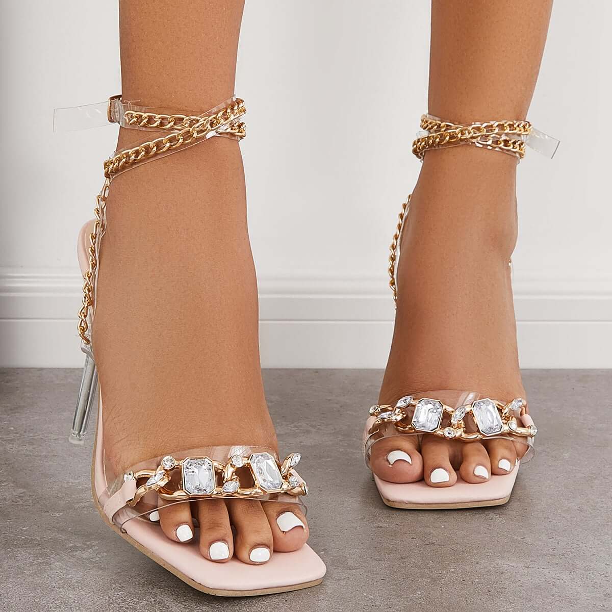 Crystal Chain Strap Stiletto High Heels Dress Sandals – Tinstree
