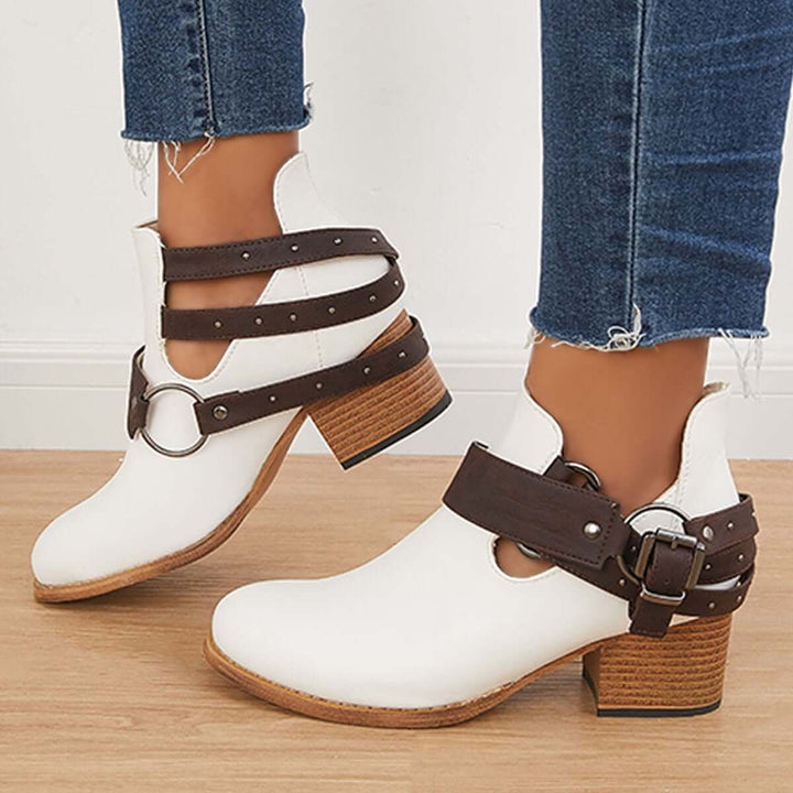 Retro Western Cowgirl Ankle Boots Low Chunky Heel Booties