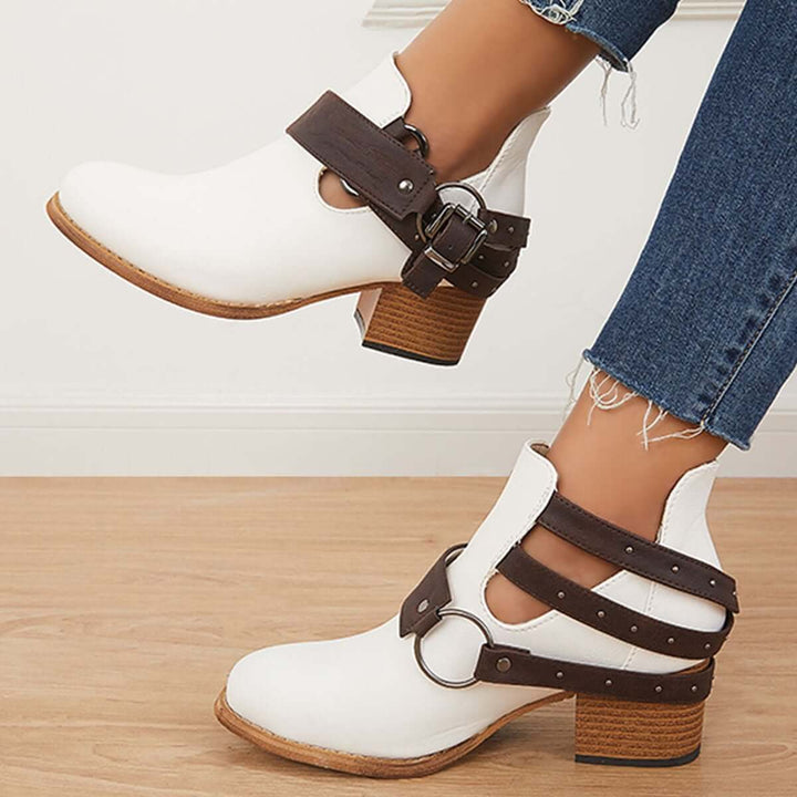 Retro Western Cowgirl Ankle Boots Low Chunky Heel Booties