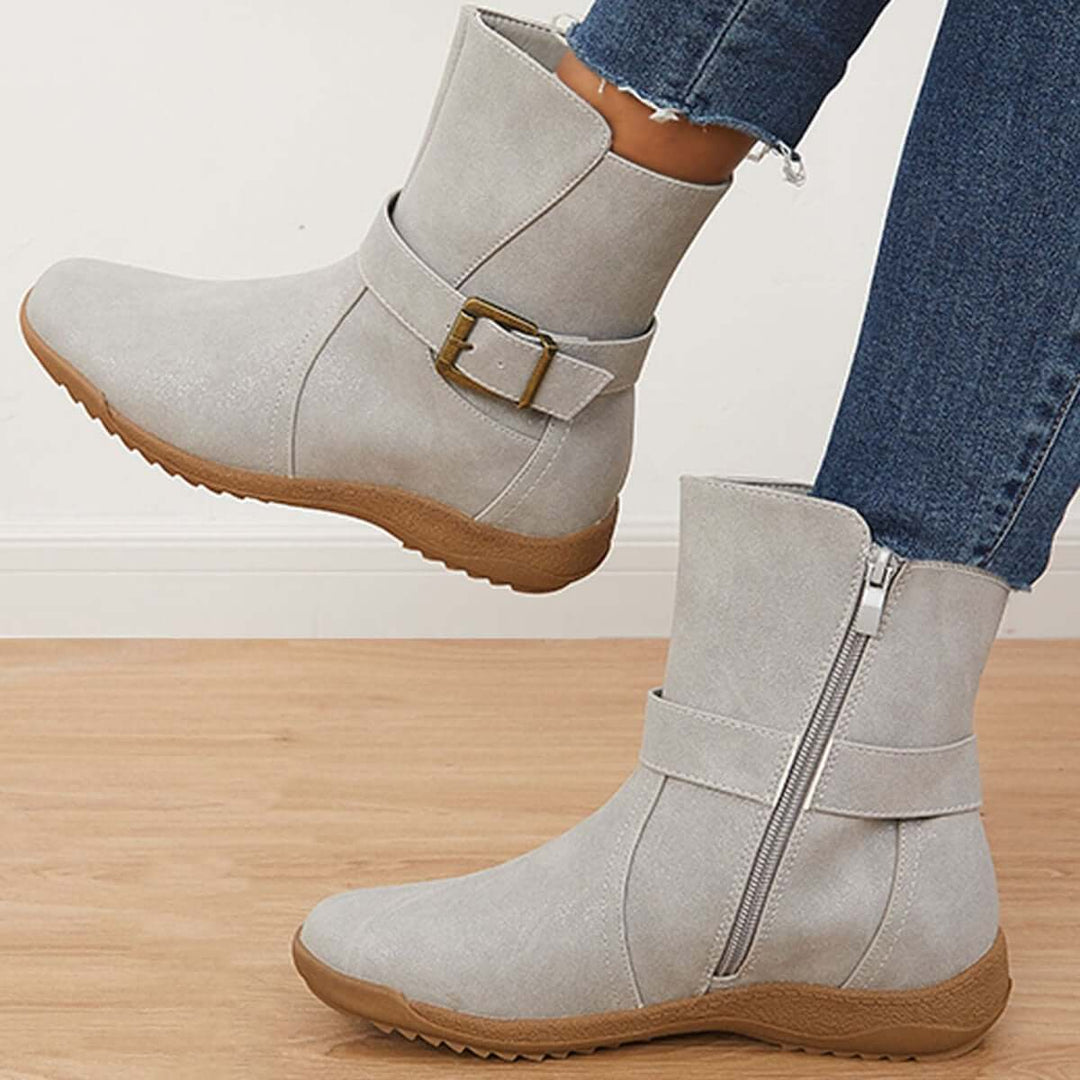 Women Arch Support Flat Heel Ankle Boots Side Zipper Booties
