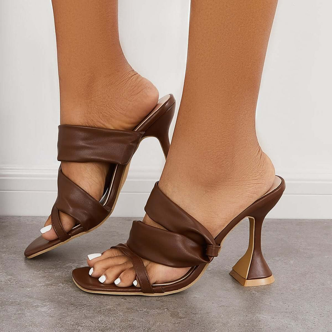 Square Toe Spool Heel Mule Sandals Slip on Backless Dress Shoes