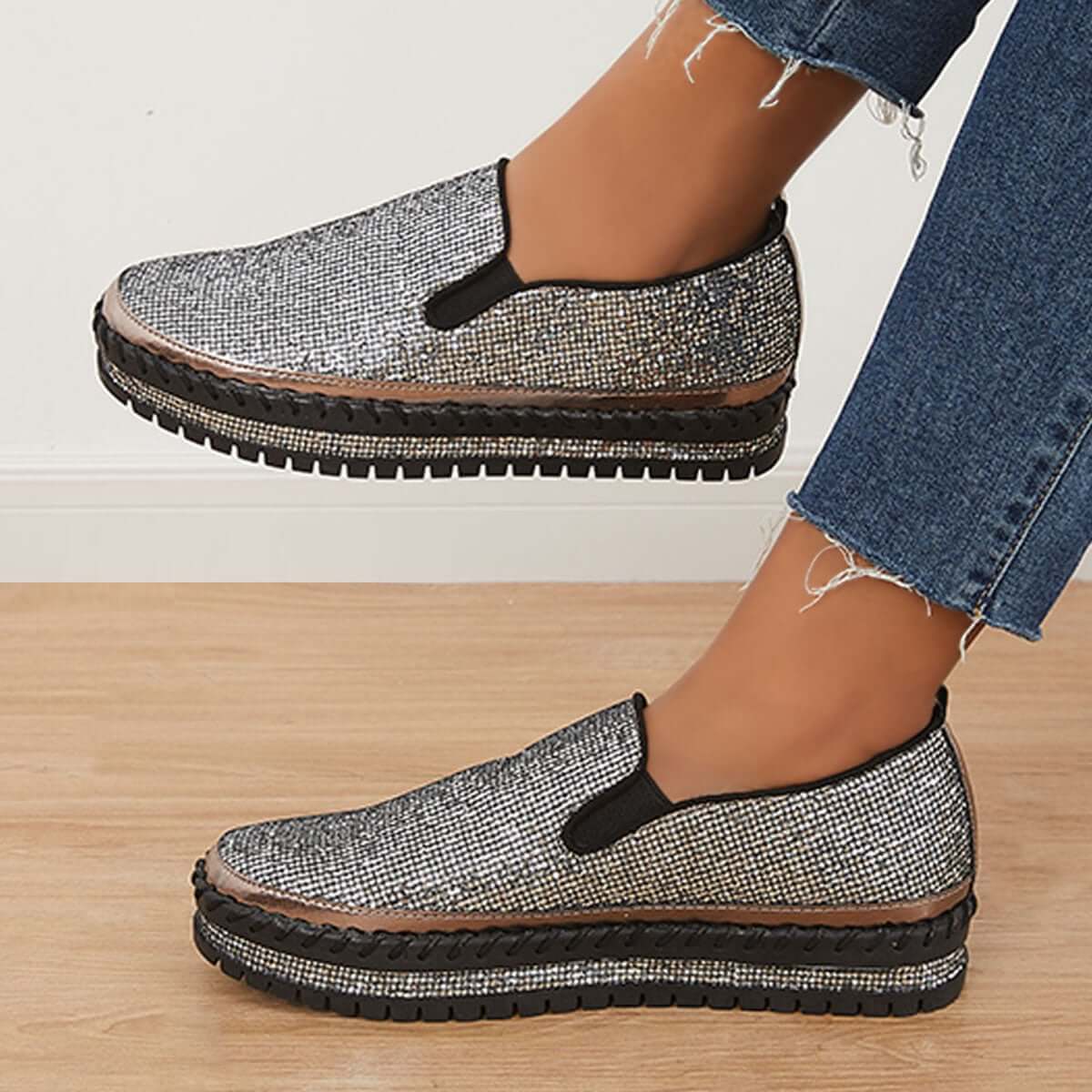 Casual Glitter Slip on Loafers Platform Walking Shoes – Tinstree