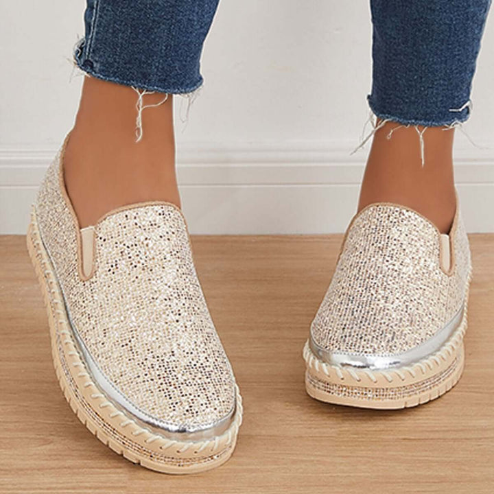 Casual Glitter Slip on Loafers Platform Walking Shoes