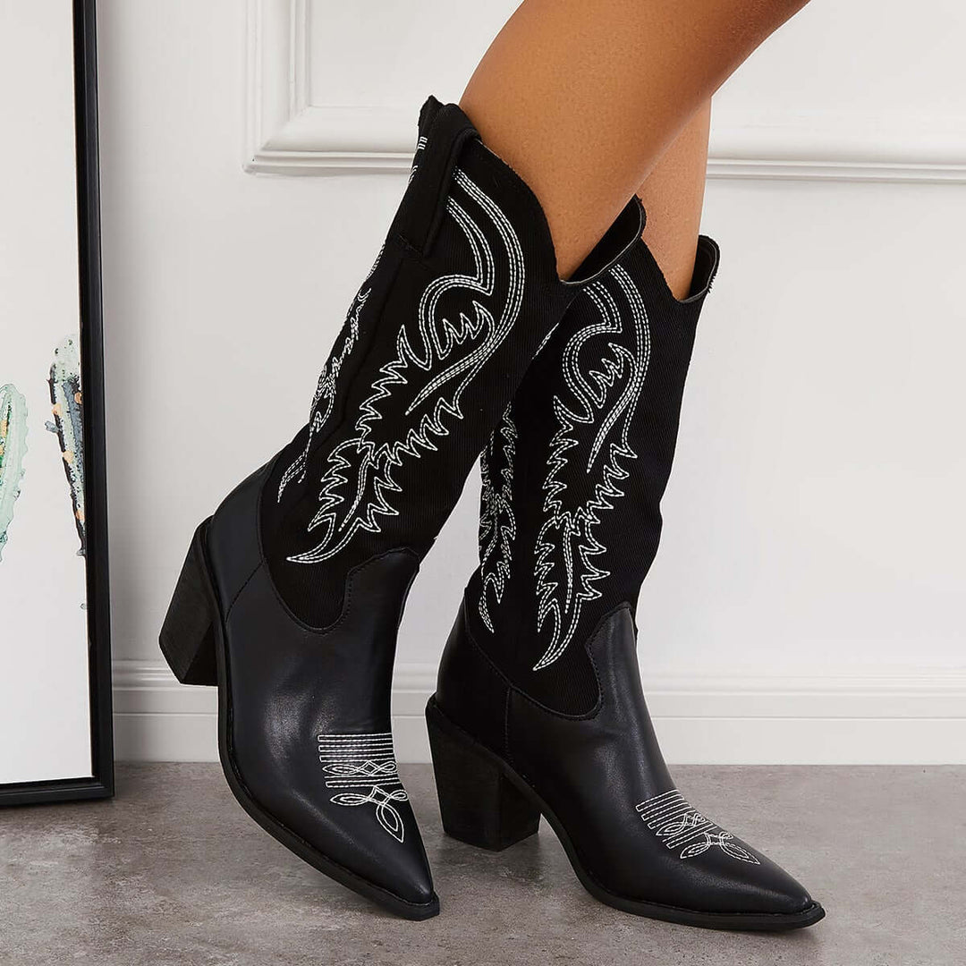 Western Embroidery Cowboy Boots Knee High Riding Boots