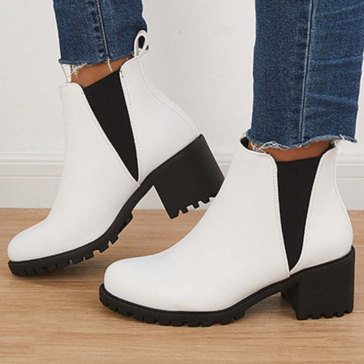 Faux Leather Chelsea Lug Boots Slip-On Chunky Heel Ankle Booties