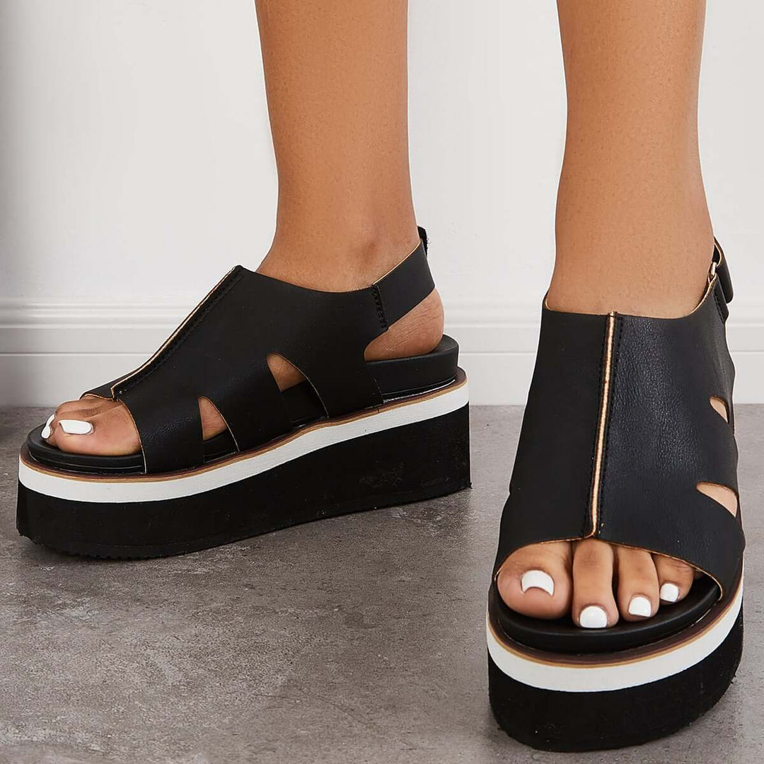 Open Toe Soft Platform Wedges Buckle Ankle Strap Sandals