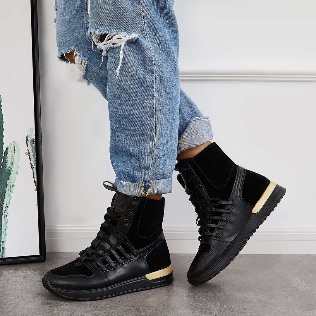 Womens Lace up High Top Sneakers Ankle Boots