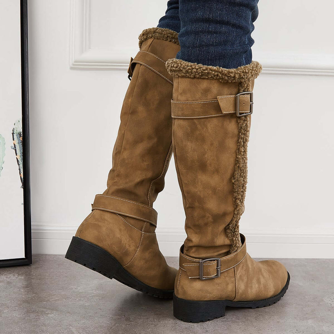 Warm Knee High Snow Boots Winter Fur Lined Riding Boots