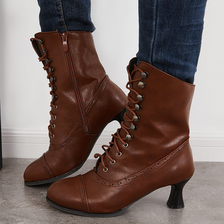 Vintage Victorian Lace Up Ankle Boots Western Knight Booties