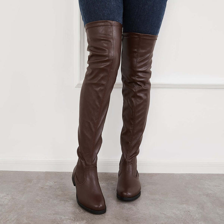 Classic Over The Knee Long Boots Block Heel Thigh High Riding Boots