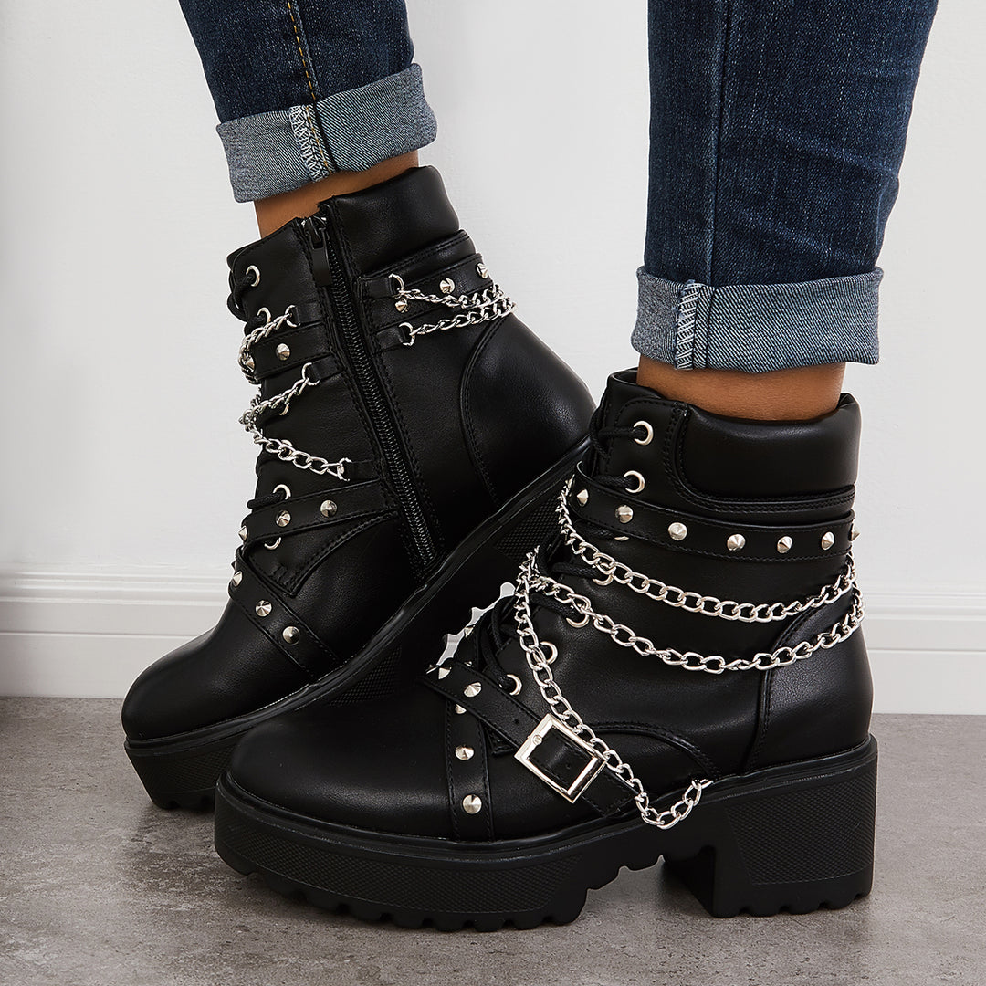 Platform Chunky Sole Combat Booties Side Zip Ankle Boots