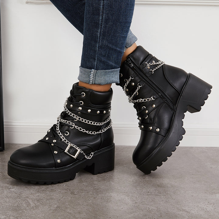 Platform Chunky Sole Combat Booties Side Zip Ankle Boots