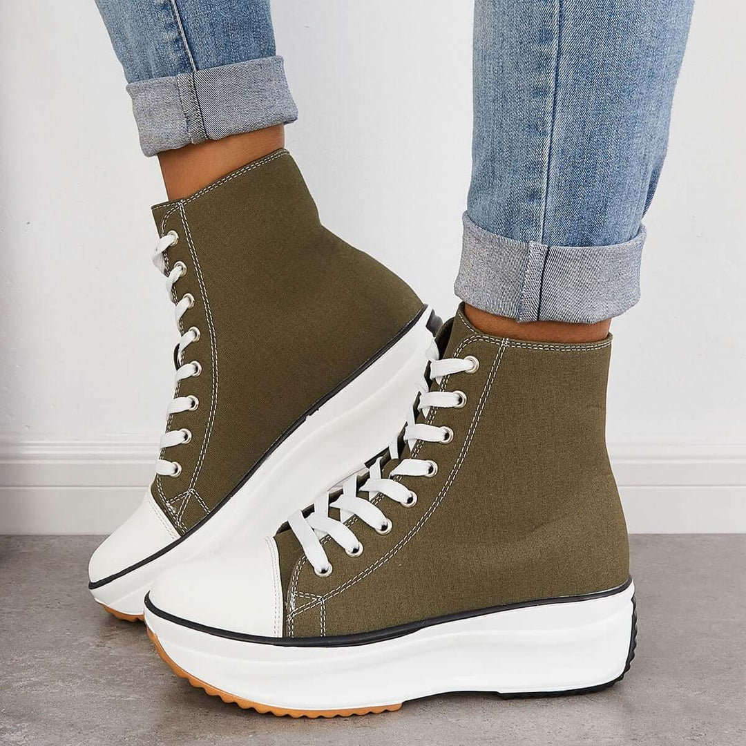 Platform High Top Canvas Sneakers Non Slip Lug Sole Ankle Boots