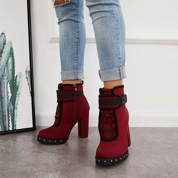 Platform Chunky Heel Boots Buckle Strap Ankle Booties